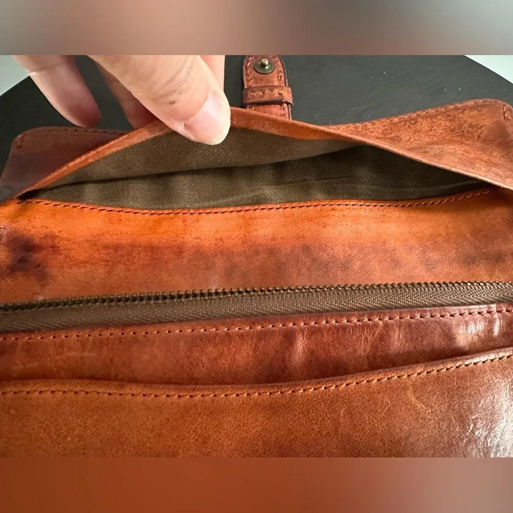 Dakota Leather Long Wallet – Brown / Burnt Orange